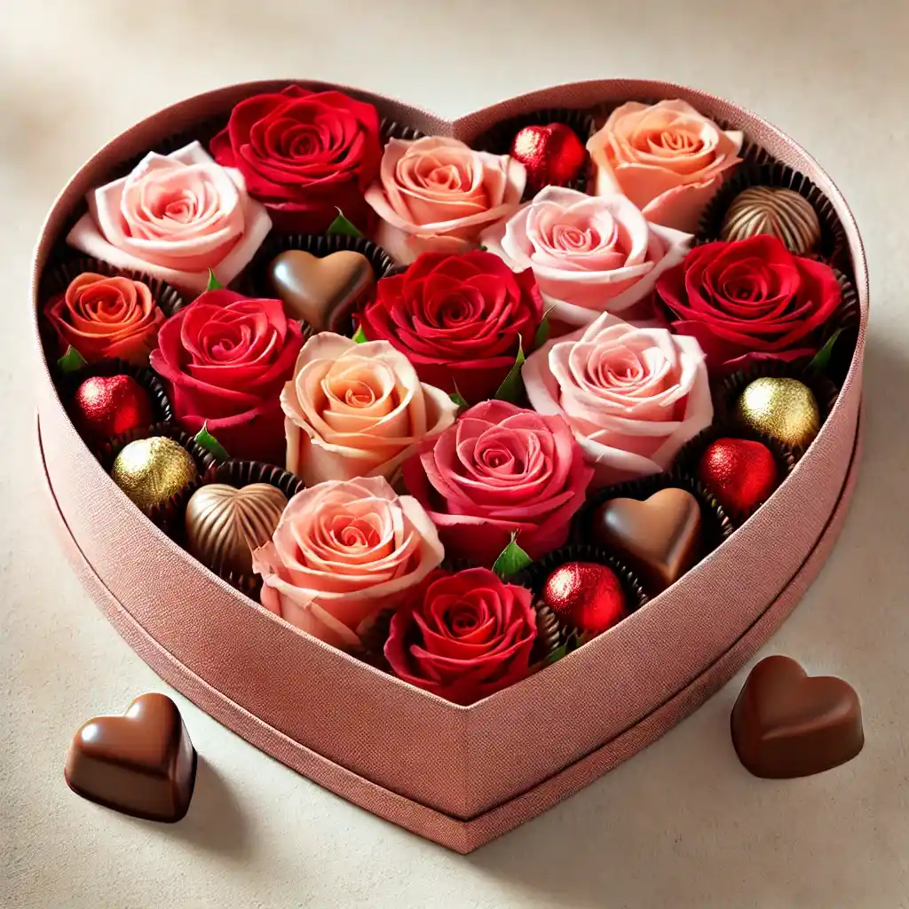 Caja Corazón con Rosas +  Bombones